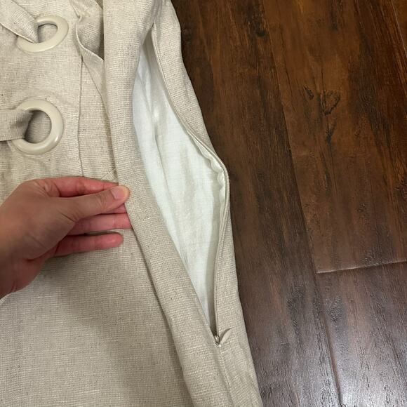 ENGLISH FACTORY Lace Up Mini Dress Sand Beige Sleeveless Linen Cotton - Picture 10 of 14